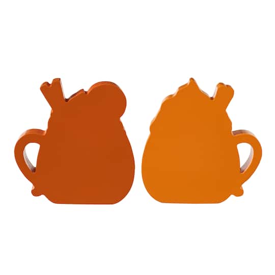 Glitzhome® Set of 2 Fall Wood Pumpkin Coffee Mug Table Decor